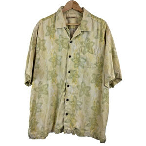 TOMMY BAHAMA Men's Hawaiian Shirt Size XL 100%‎ Silk Yellow Camp Hibiscus Star